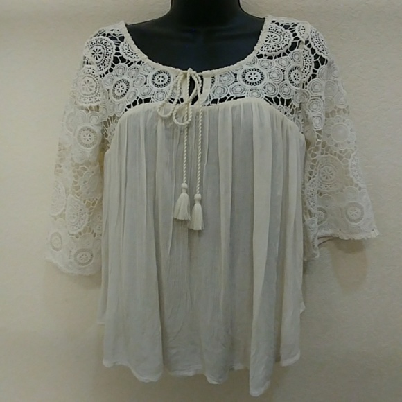 American Eagle Outfitters Gauze & Lace Top - Picture 3 of 8